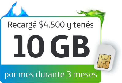 Recargá $4.500 y tenés 10 GB por mes durante 3 meses